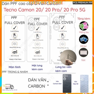 Dán PPF & Vân Carbon Tecno Camon 20/ 20 Pro/ 20 Pro 5G cho màn hình,mặt lưng, full viền loại trong, nhám chuẩn xịn