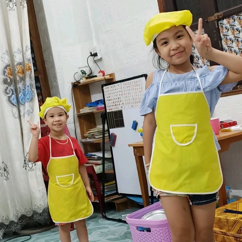 Tap dề cho bé 10-27kg kèm mũ đội đầu, tạp dề học vẽ, làm bánh, nấu ăn, nhận in theo yêu cầu