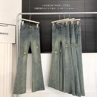 Quần Jeans Nữ Ống Loe , Quần Bò Nữ Ống Loe Rách Nhỏ Cực Tôn Dáng Xinh Xỉu DC24