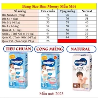 Bỉm Moony Nội Địa Tiêu Chuẩn/Cộng Miếng/Natural dán/quần NB90/S84/M64/Ld54/Lq48/XL38/XXL26