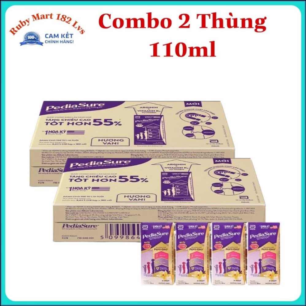 Combo 2 Thùng Sữa Pha Sẵn Pediasure 110ml Vani Ít Ngọt