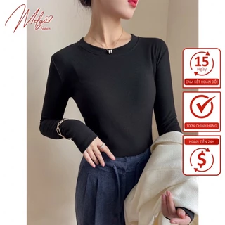 Áo phông nữ dài tay dáng ôm body thun cotton trơn HÀNG DÀY CAO CẤP cổ tròn màu đen trắng nâu xanh Uni