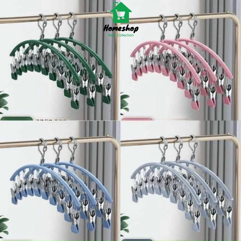 Móc treo phơi đồ lót, tất vớ quần áo có khóa chống gió, chống trượt với 10 móc khóa