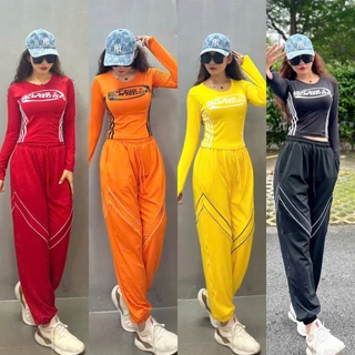 Set Bộ Đồ Nữ Tập Gym Goga Aerobic Đi Chơi Quần Jogger Áo Tay Dài Cao Cấp