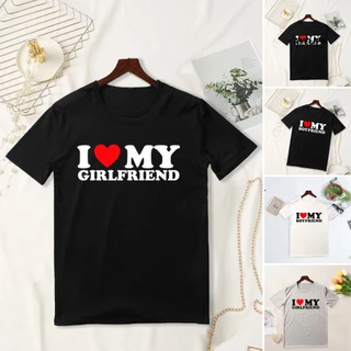 Áo Thun Nữ Ngắn Tay Cổ Tròn In Chữ i love my girlfriend