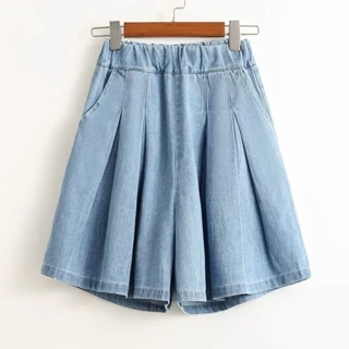 Quần Short Denim Giả Váy Dáng Chữ a Lưng Cao Xếp Ly Thời Trang Cho Nữ✨2416✨