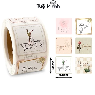 300 decal sticker TE35 kiểu bưu thiếp "Thank you",cuộn tem cảm ơn dùng để trang trí và dán trên bao bì hộp vintage