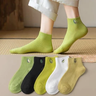 Set 5 Đôi Tất Cổ Ngắn Nữ Chất Liệu Cotton Hoạ Tiết Quả Bơ, Vớ Nữ Phong Cách Hàn Quốc Đơn Giản  phanngoc06