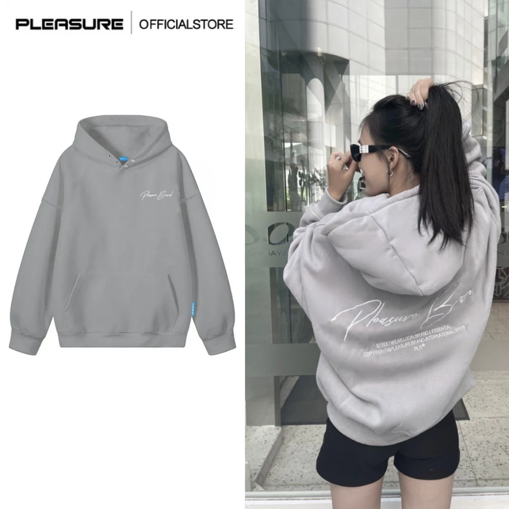 Áo hoodie PLEASURE Signature Thêu/ver 03 form rộng mũ 2 lớp tay phồng chất nỉ bông 100%cotton premium