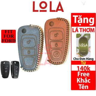 Bao da chìa khoá Ford Focus, Ecosport, Fiesta, Ranger chìa gập ốp smartkey bằng da bò có khắc tên free