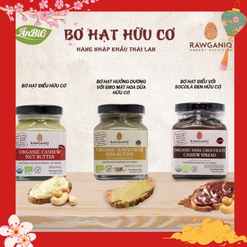 Bơ hạt điều, socola đen, bơ hạt hướng dương Rawganiq AnBiO