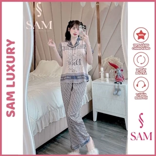 Bộ mặc nhà lụa Sam luxury, pijama lụa tay ngắn quần dài