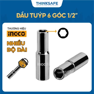 Đầu tuýp 6 góc 1/2 inch INGCO Đầu khẩu lục giác kích thước 8-24mm chịu nhiệt, mạ niken đen, chống rỉ sét - Thinksafe