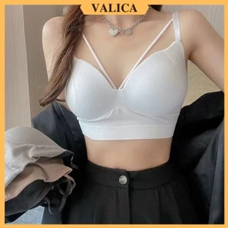 Áo bra 2 dây mút mỏng cúp V khoét ngực - Bra nữ cotton gân dày dặn, dây điều chỉnh được VALICA B721