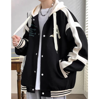 Áo hoodie nữ - khoác nỉ Bomber Unisex thêu chữ A, có mũ 2 lớp phần thân áo 1 lớp dày dặn, có khuy bấm - A02