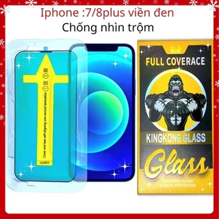 Kính cường lực KingKong iphone 7/8Plus Viền Đen chống nhìn trộm có khung tự dán