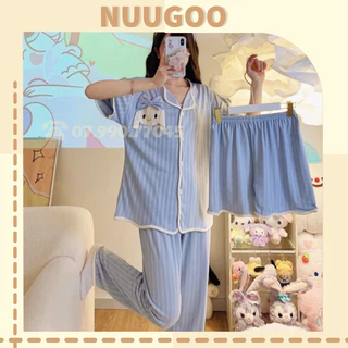 bộ ngủ nữ [FREESHIP]bộ ngủ nữ pijama tặng thêm quần đùi họa tiết chú thỏ trước ngực Nuugoo21K2