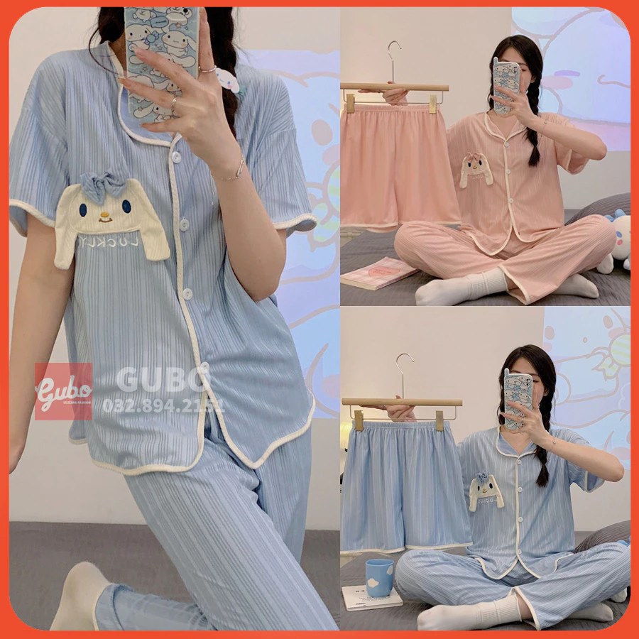 bộ ngủ nữ [FREESHIP] bộ ngủ nữ pijama nhiều họa tiết chú thỏ ngộ nghĩnh tặng thêm quần đùi GUBOG2