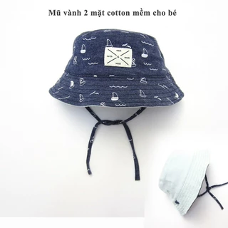 Mũ vành cho bé trai , Mũ cotton 2 mặt trẻ em Miller màu xanh đậm họa tiết thuyền size từ 6 tháng đến 5 tuổi windybaby