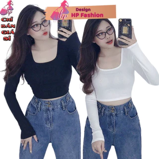 Áo kiểu croptop nữ đẹp ôm body tay dài cổ vuông thun lụa mỏng nhẹ dễ thương mẫu mới thời trang - áo lụa A43    STYLE