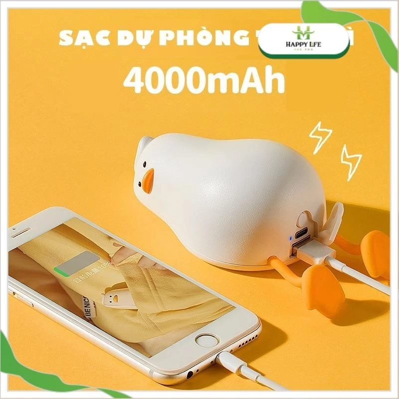 Pin sạc dự phòng, sạc dự phòng cute, pin dự phòng 4000mAh, sạc dự phòng con vịt đa năng 3in1 độc đáo - Happy Life 4U