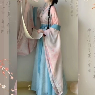 Hanfu Spring Breeze Silent Words Original Hanfu [Lirenge] Wei Jin Style Nữ In Hình Cổ Chữ Thập Tay Rộng Váy Tám Lỗ Trang Phục Cổ Đại Hàng Ngày