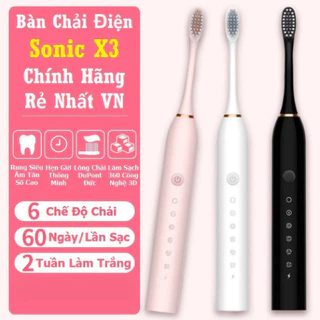 Bàn Chải Điện Sonic X3 BẢN EU Mẫu Mới 6 Chế Độ Chải Thông Minh Kèm 4 Đầu Chải Lông DuPont Cao Cấp