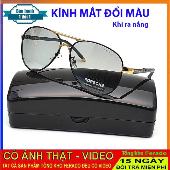 Kính mắt nam nữ đổi màu (kèm hộp đựng), Kính râm PE thời trang chuyển màu chống nắng phân cực đi đường du lịch FERADO