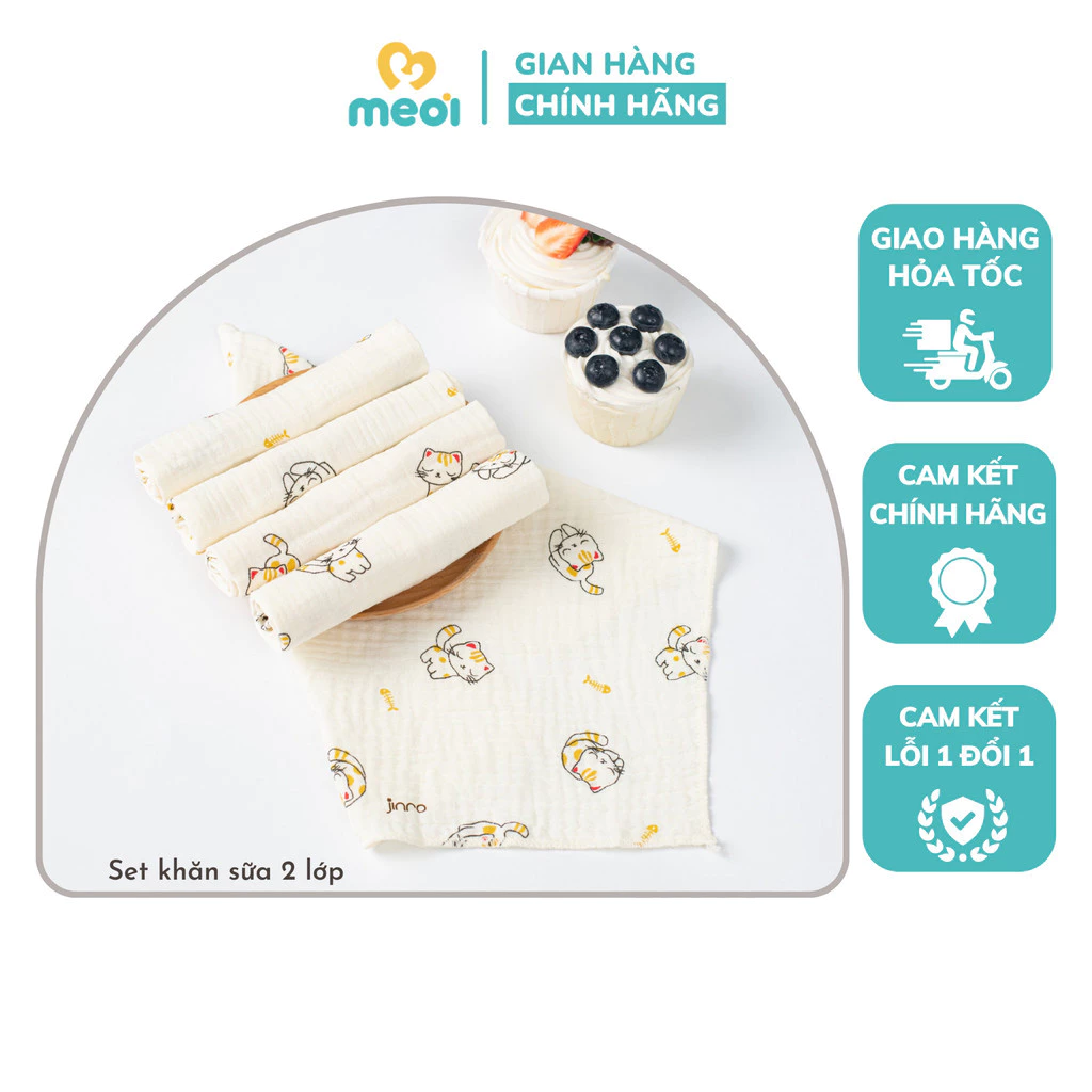 Set 5 khăn sữa Jinro muslin 30x30cm mềm mại, thấm hút tốt