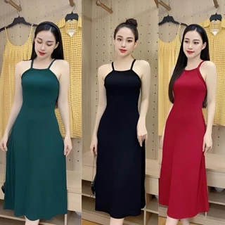 Đầm Body Nữ 2 Dây Dạng Chéo Lưng Dáng Suông Dài Cổ Yếm, Váy Body Hack Dáng Siêu Hot Hit Thời Trang Trẻ TATAMY D025