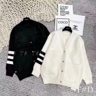 🔥Hot🔥 Áo Cardigan Len Kẻ Viền Tay giới tính - áo khóa ngoài Len Sọc Tay hoa lá Thom vật liệu Lông Thỏ Form Dáng Unisex