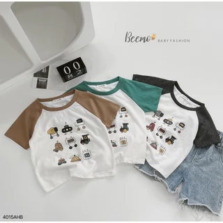 Áo cộc tay bé trai , áo thun cộc cho bé chất liệu cotton thoáng mát hình in dễ thương Beemo 4015AHB