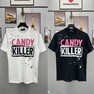 Áo phông nam nữ Premium Cotton Dsq2 vảy sơn in chữ hồng đen candy killer