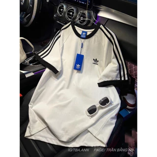 Áo Thun Adidas Logo Unisex Form Rộng Sọc Tay Phối Màu Đen Trắng, Áo Thun Adidass Nam Nữ Chất Cotton Mát Hotrend 2024