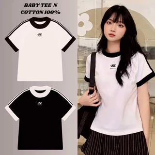 Áo Thun Baby Tee Basic Local Brand Phối Đen Trắng Áo Phông Nữ Thêu Hình K98