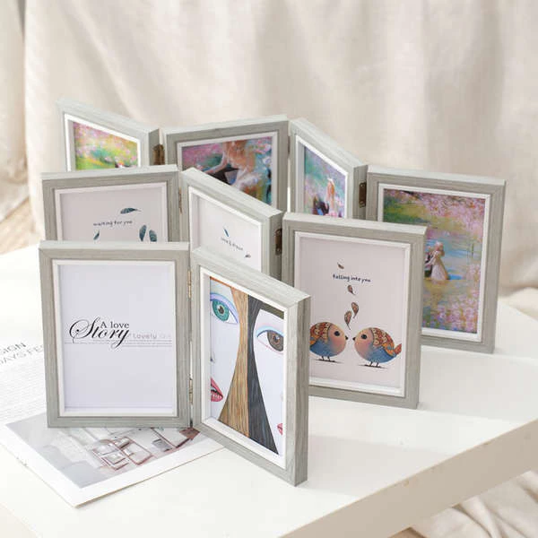 Creative one-piece combination folding photo frame ,two-inch ,triptych ,6-inch ,7-inch ,8-inch wooden trifold ,original