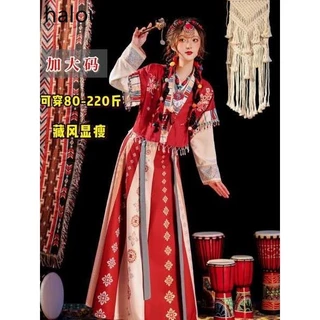 Size Lớn Hanfu Nữ Béo mm Đường Sản Xuất Nguyên Tố Trung Quốc Cổ Chữ Thập Eo Đường Yuzi Hàng Ngày Mùa Thu Phong Cách Tây Tạng 100kg Phù Hợp Với