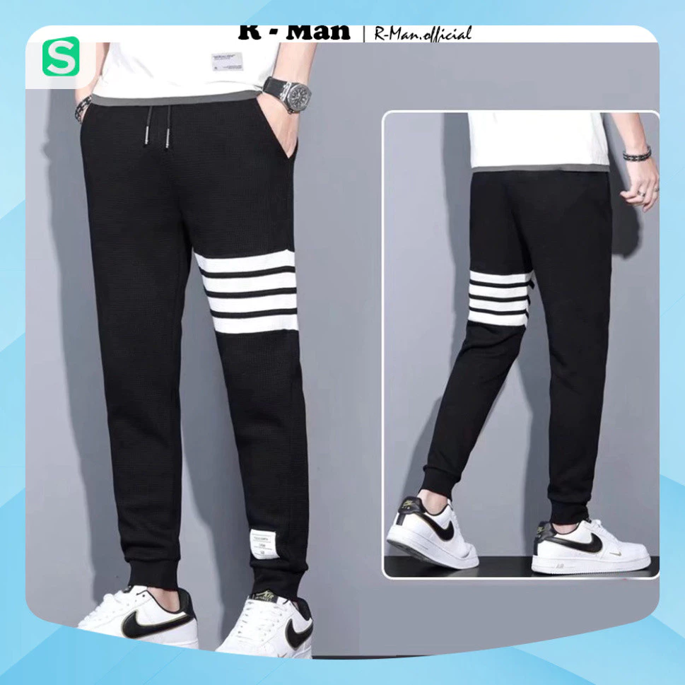 Xả Quần jogger thể thao nam chất umi , quần thể thao nam kẻ viền 4 sọc bo gấu phong cách trẻ trung cá tính - Rman - Rio 