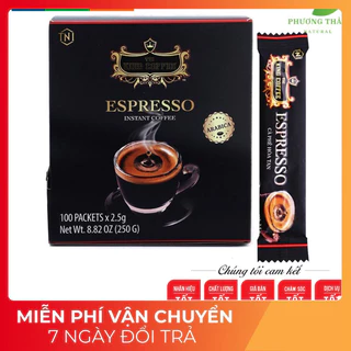 (Sỉ rẻ) ( Date - 6/2025 ) Cà Phê Đen Hòa Tan Espresso KING COFFEE - Hộp 100 gói x 2.5g - đậm hương vị cà phê Ý