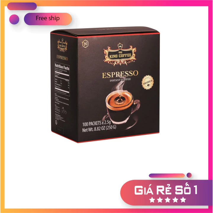 (Sỉ lẻ) Cà Phê Đen Hòa Tan Espresso TNI KING COFFEE - Hộp 100 gói x 2.5g [tách lẻ có HĐ nhập]