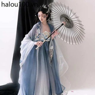 Lingxi Pavilion Original Hanfu [Mặt trăng nước] Sản xuất tại Tang Xote Váy hai lớp Áo sơ mi tay lớn thêu Xuân Hè Phong cách Trung Quốc Yếu tố