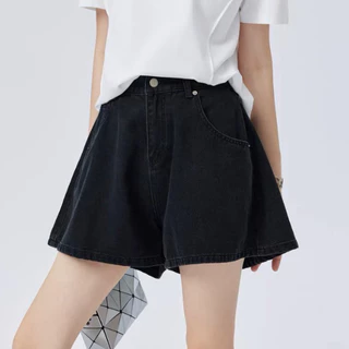 Quần shorts nữ cạp cao ống xòe, quần shorts jeans giả váy kiểu dáng dễ thương C31