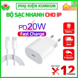 Bộ sạc nhanh PD 20W (Củ +dây cáp) cho 7 8 8plus X XsMax 11 12 13 ProMax [KUNKUN 09]