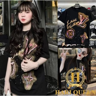 Áo thun tay lỡ LLVV viền vàng in đẹp mẫu mới form rộng đẹp HARIQUEEN - Áo phông nam nữ Unisex chất cotton hottrend 2024