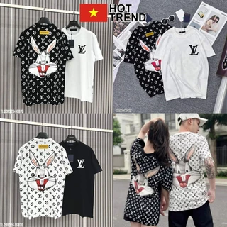 Áo phông Thỏ Lờ Vê họa tiết monogram in lưng HOTTREND - Áo thun tay lỡ nam nữ unisex freesize form rộng 65kg chất cotton