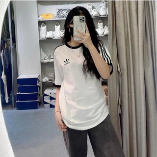 Áo Thun Adidass Logo THÊU Phối Line Sọc  - Áo cộc Cotton 100% Form Unisex tuyệt đẹp cho Giới Trẻ 2024