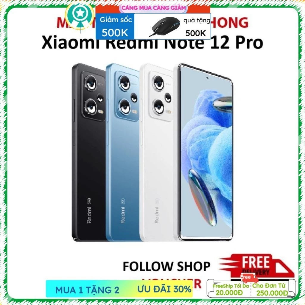 Điện thoại Xiaomi Redmi Note 12 Pro Fullbox,rom quốc tế màn Full HD+ Pin 5000 hỗ trợ sạc nhanh 67W siêu xịn