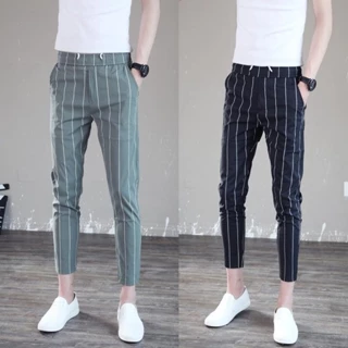 Tinh Thần Xã Hội Guy Quần Slim fit Mỏng Dài Đến Mắt Cá Chân Quần Skinny Xu Hướng Thời Trang Quần Sọc Dọc Mùa Hè Nam