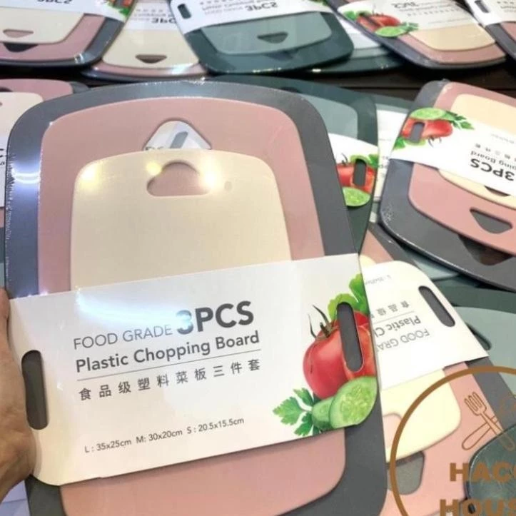 Set 3 Thớt Nhựa Kháng Khuẩn Chống Trơn Trượt Nhiều màu Hàng Cao Cấp