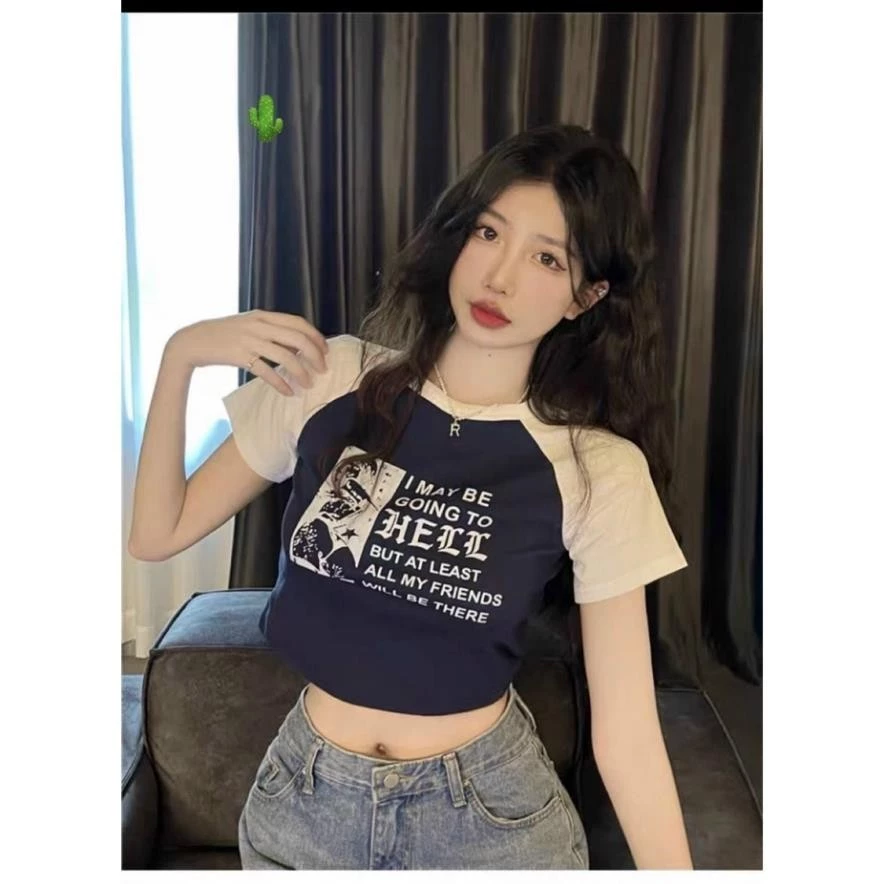 ÁO CROPTOP NỮ, CROPTOP HELL raglan ngắn tay BLACKPINK - Màu Đen / Trắng / Hồng MẪU MỚI HOT TREND 2024 MẶC NHÓM HÀNG L1